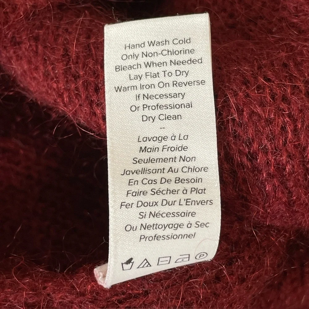Cinq a Sept Issa Mohair Pullover Slit Cuff Sweater Pomegranate Red Medium